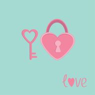 Padlock and key in shape of heart Love card