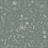 Seamless pattern with leaves berries birds and flowers in vector N5
