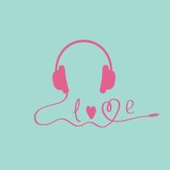 Pink headphones Blue background Love card