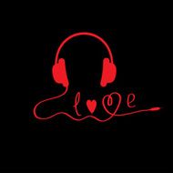 Red headphones Black background Love card