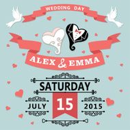 Wedding invitation with cartoon hearts Retro