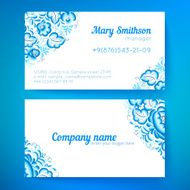 Blue floral decoration business cards templates N2