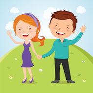 Lovely young couple waving hand
