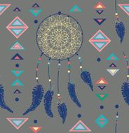 Seamless pattern of color American Indians dreamcatcher with bir