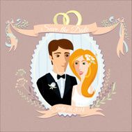 Vintage wedding invitation with happy couple