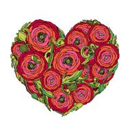 Vector heart with red ranunculus flowers