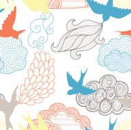 Birds and clouds seamless pattern N3