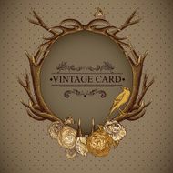 Vintage roses vector card with deer antlers N4