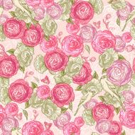 Rose Seamless Background with Birds N7