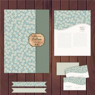 Vector set of floral vintage wedding cards on wood texture N2