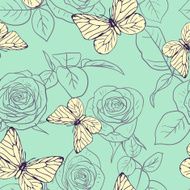 Seamless pattern with roses and butterflies N3