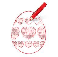 Red Pencil Shading Easter Egg with Hearts N2