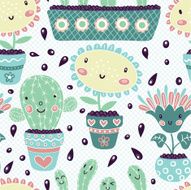 Seamless pattern with flowers in flowerpots