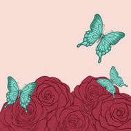 background with butterflies and roses in a hand-drawn