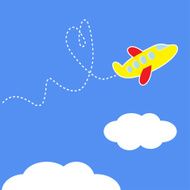 Cartoon plane Dash heart in the sky Love card N2