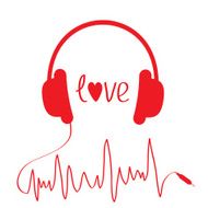Red headphones with cord in shape of cardiogram Isolated Love
