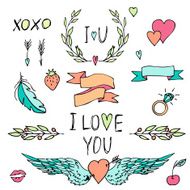 Love - vector Valentines day set of illustrations
