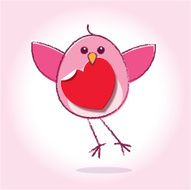 Flying Pink Love Bird with Red Paper Heart