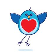 Flying Bluebird with Red Heart Breast