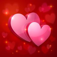 Realistic glossy hearts Valentines greeting card