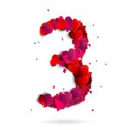 Number three 3 made from red hearts Love alphabet
