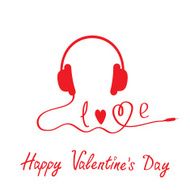 Red headphones White background Happy Valentines day card