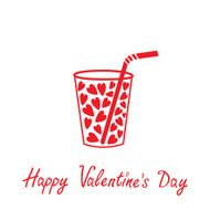 Glass with straw and hearts inside Happy Valentines Day card