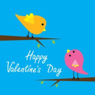 Two cartoon birds Happy Valentines Day card