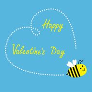 Flying bee Big dash heart in the sky Valentines Day
