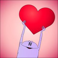 Valentines Day card with character holding heart