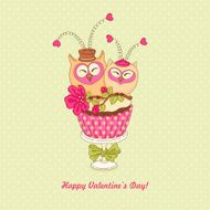 Greeting card with owls Valentine&#039;s Day
