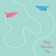 Two origami paper planes Happy Valentines Day