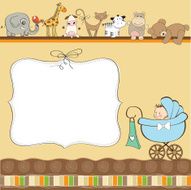 new baby boy announcement card with pram N2