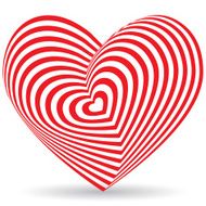 Red heart on white background Optical illusion of 3D vector