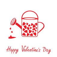 Love watering can with hearts inside Happy Valentines Day card N2