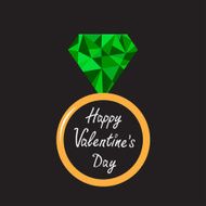 Wedding gold ring with green diamond Polygonal effect Happy V N2
