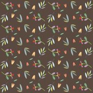 Floral seamless pattern with leaves berries and flowers in vector N6