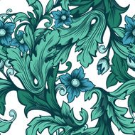 blue-green floral seamless pattern with flowers N2