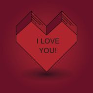 I love you red rectangle heart with drop shadow