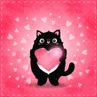 Happy Valentines day card with cat and heart N3