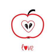 Red apple with heart shape Love vector card