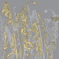 Monochrome line drawing herbs N4