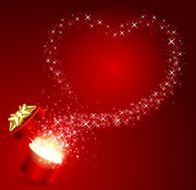 Open gift present box with fly stars heart shape