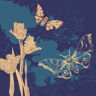 Vintage card with butterflies and tulips N2