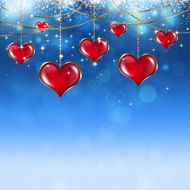 Valentine Red Hearts on Soft Blue Background