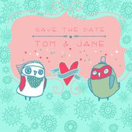 Cute Save the Date card with cartoon owls