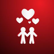 Paper Hearts and Two People on Red Background
