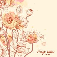 Floral card vintage Poppies Digital watercolor