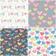 Set of seamless patterns with pixel hearts