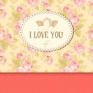 Vintage card with roses in the background and Cupid N3